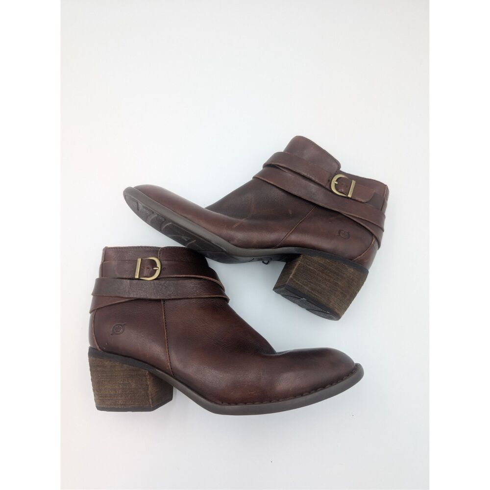 Born Women's Payton Leather Buckle Strap Ankle Booties Brown